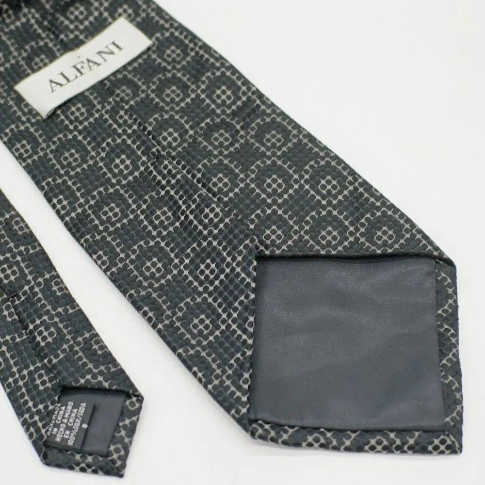 Alfani Black Beige Woven Silk Tie Wide‎ Geometric